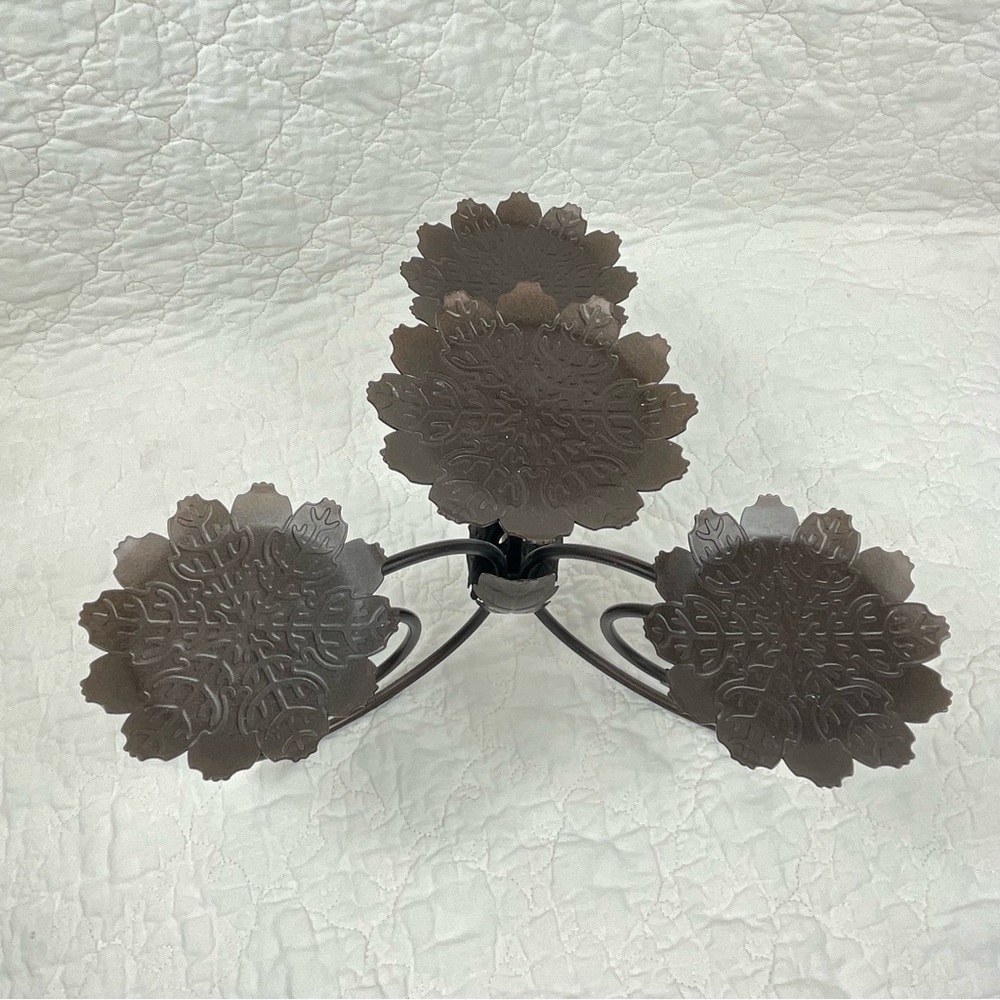 🔥PartyLite Candle Holder Leaf Viking tiered centerpiece Bronze Metal